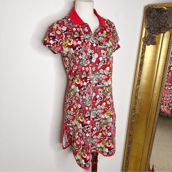 Paul Frank Asian Inspired Short Sleeve Polo Mini Dress with Side Slits Size M - Picture 1 of 7